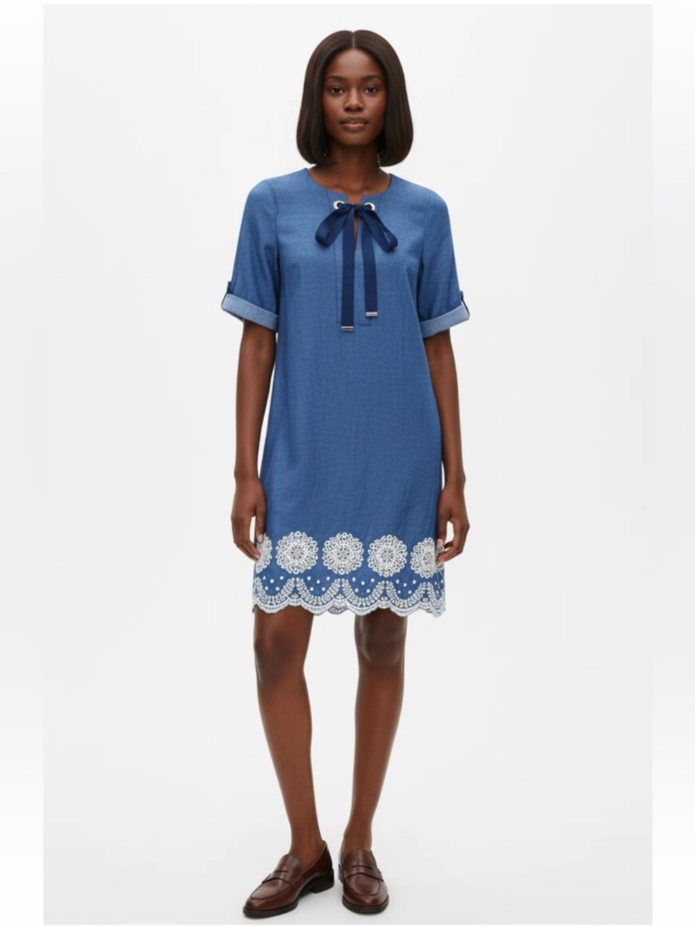 Tommy Hilfiger Navy Blue Drawstring Boho Embroidered Dress Tag